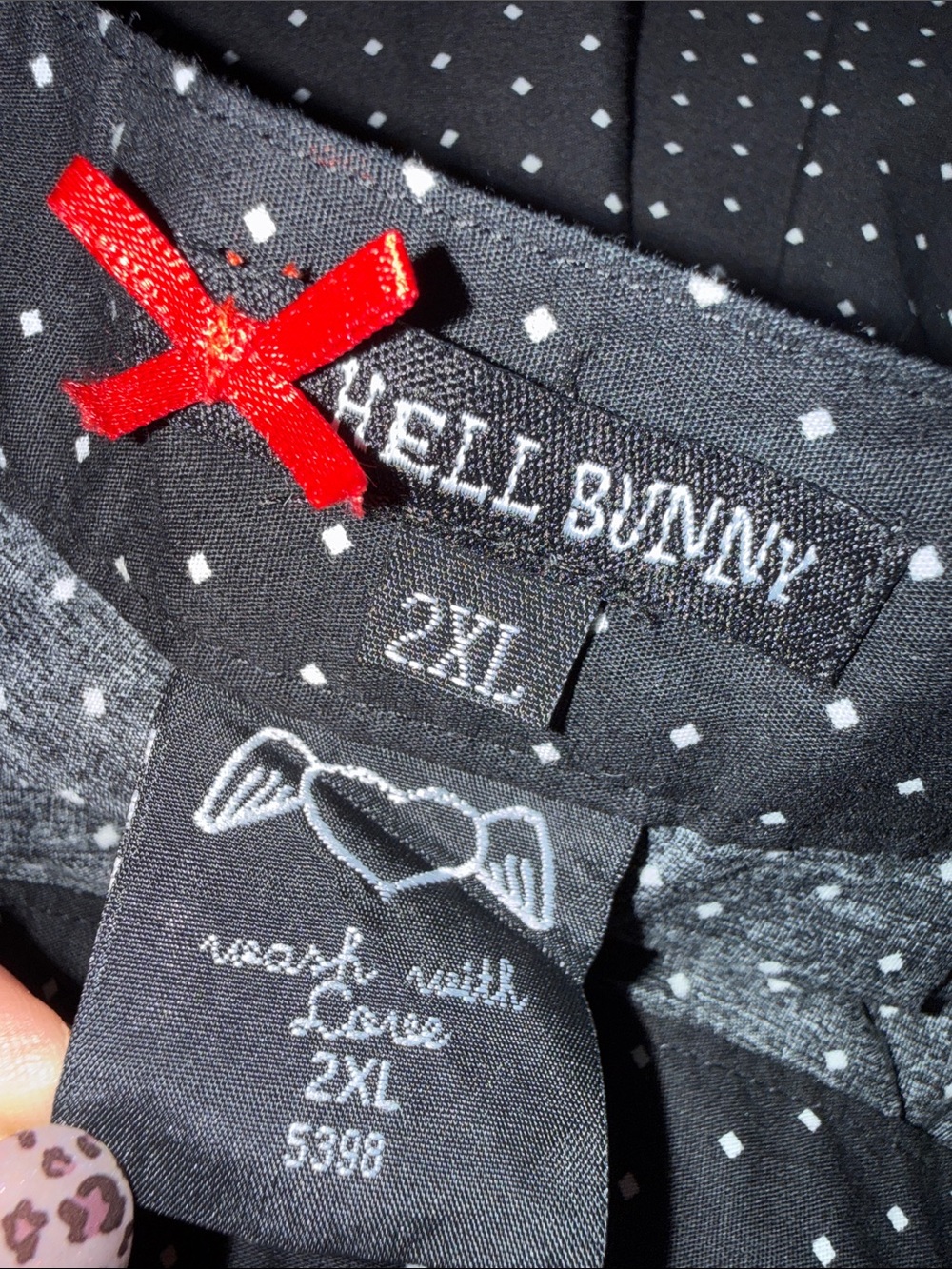 Hell Bunny Clara Skirt Black White Polka Dot Skulls Size 2XL - Picture 2 of 8